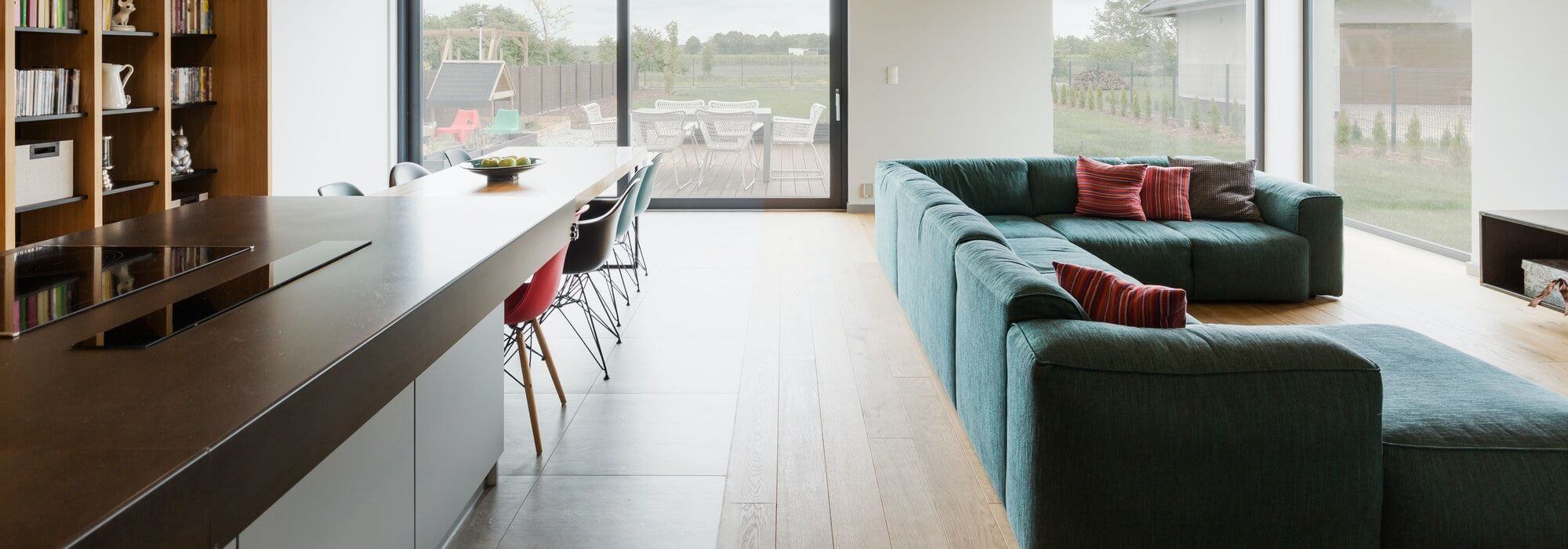 Living room connected with dining hall and kitchen